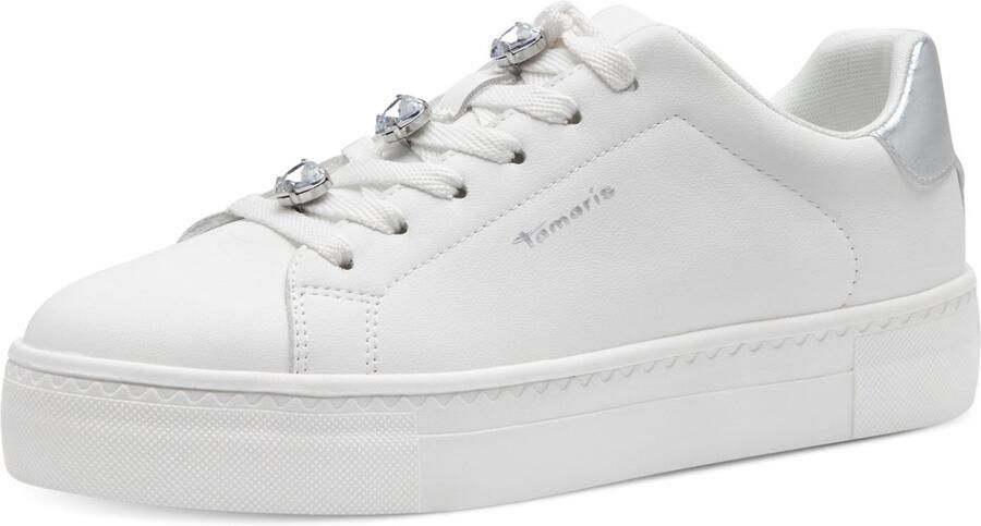 Tamaris Plateausneakers vrijetijdsschoen lage schoen veterschoen versierd met sierstenen - Foto 2