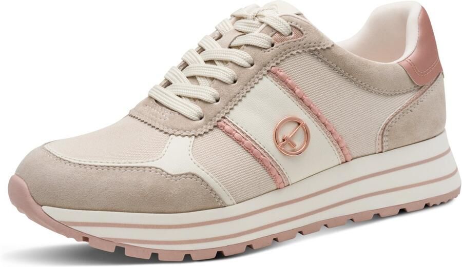 Tamaris Sneakers laag lichtbeige donkerbeige oudroze eierschaal - Foto 3