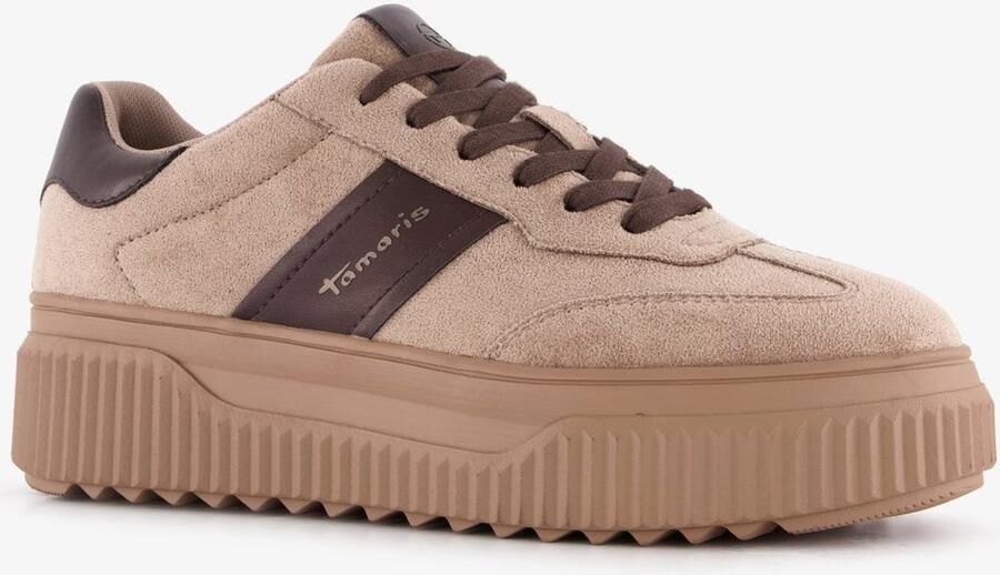 Tamaris dames sneakers met plateauzool beige