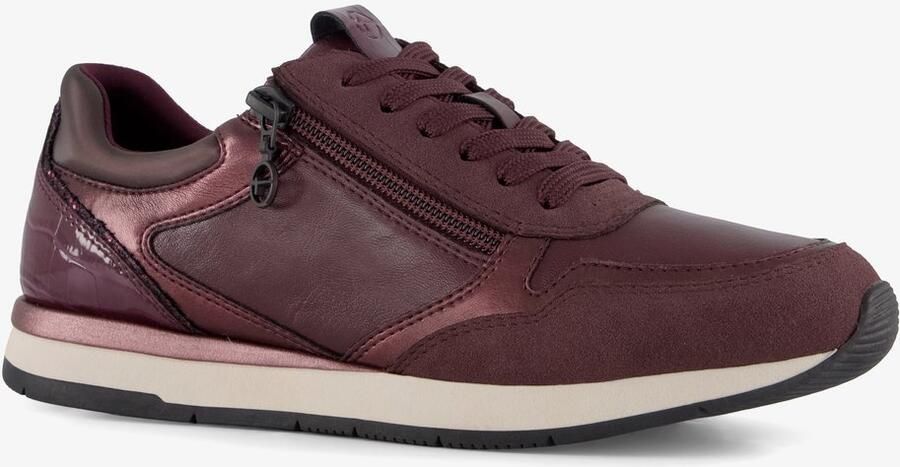 Tamaris dames sneakers met rits bordeauxrood Uitneembare zool