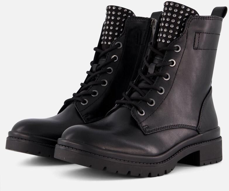 Tamaris Veterlaarsjes blokhak veterschoenen bikerboots bezet met studs