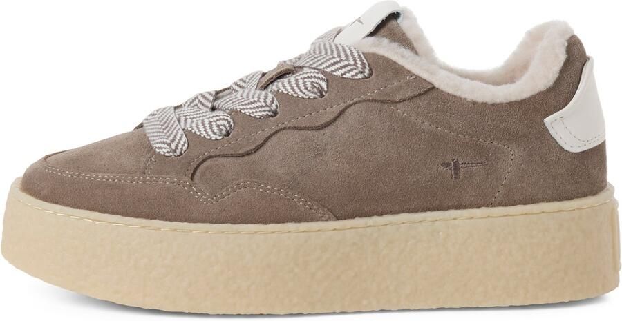 Tamaris dames leren sneaker 1-23706-47-341 lage sneaker voor dames met warme voering taupe
