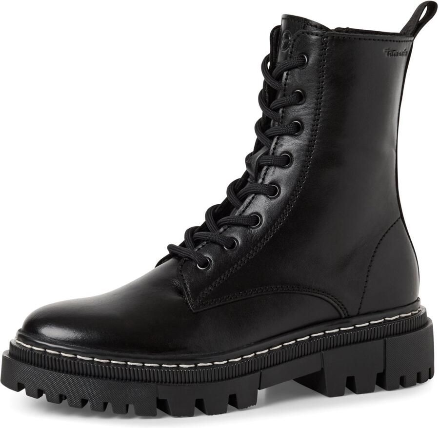 Tamaris Veterlaarsjes blokhak plateau veterschoenen met logo op de schacht