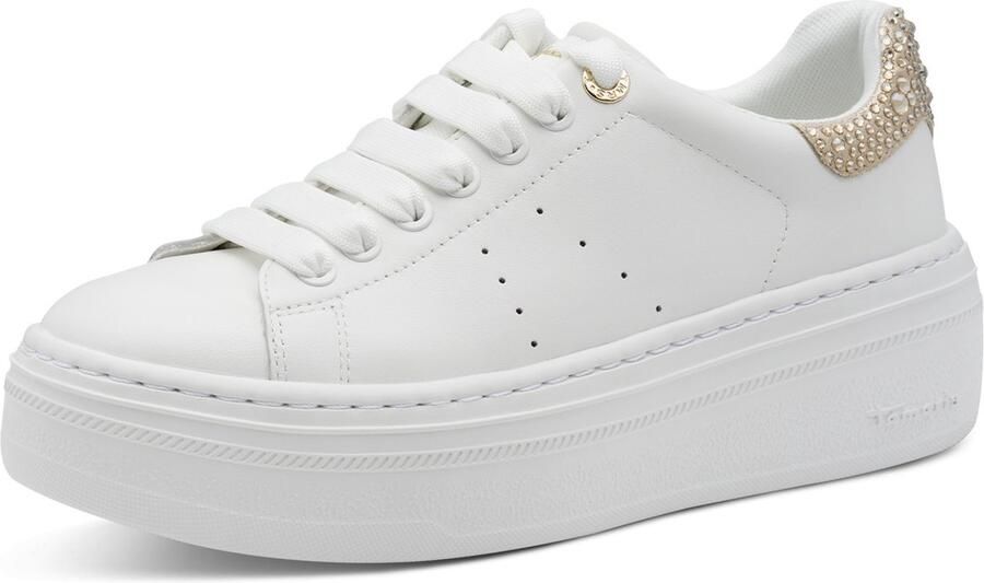 Tamaris Plateausneakers veterschoen halfhoge schoen met opvallende sierstenen op de hiel