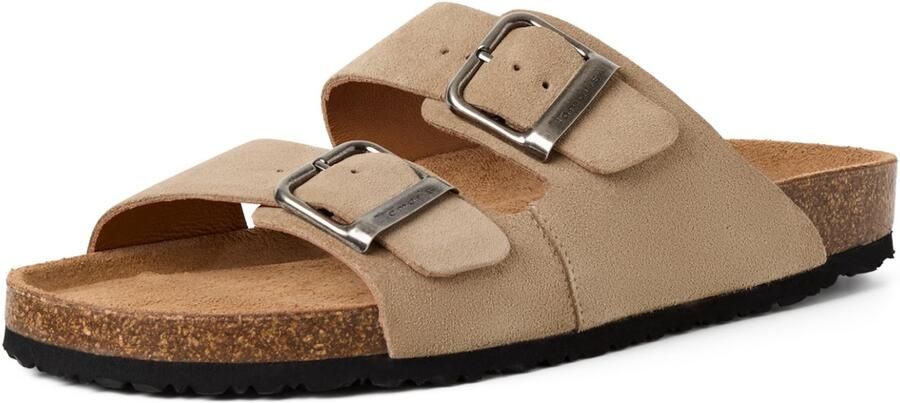 Tamaris heren leren slippers 1-17400-44-346 met voetbed zomerschoenen beige