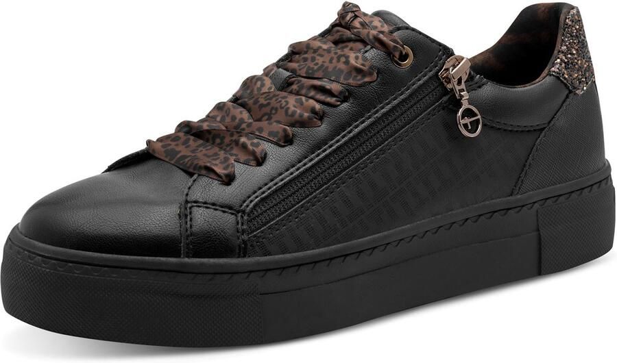 Tamaris lage toptrainers 1-23313-41-090 damesschoenen vegan zwart luipaardprint