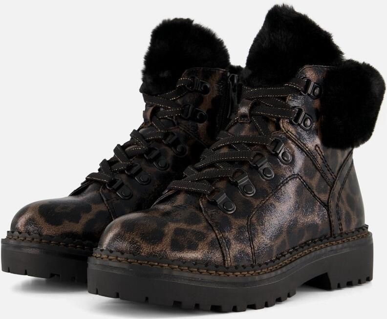 Tamaris Leopard Veterboots zwart Textiel