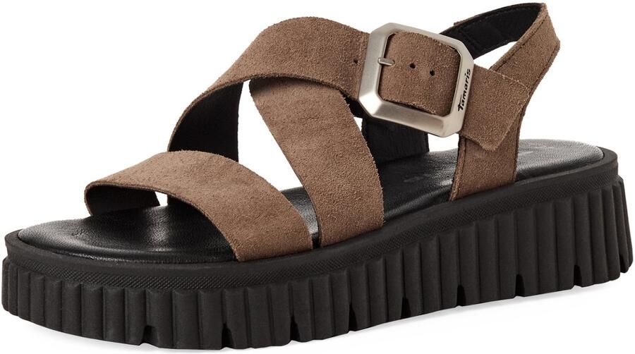 Tamaris leren sandalen voor dames 1-28705-44-341 Damesschoenen met sleehak Bruin - Foto 2