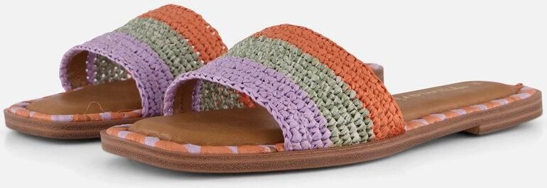 Tamaris Slippers blokhak zomerschoen strandschoen tweekleurige bies van bamboe