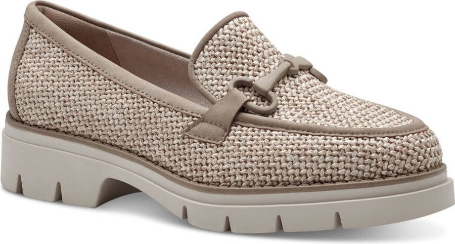 Tamaris Vegan geweven loafer met bruine accenten Beige Dames