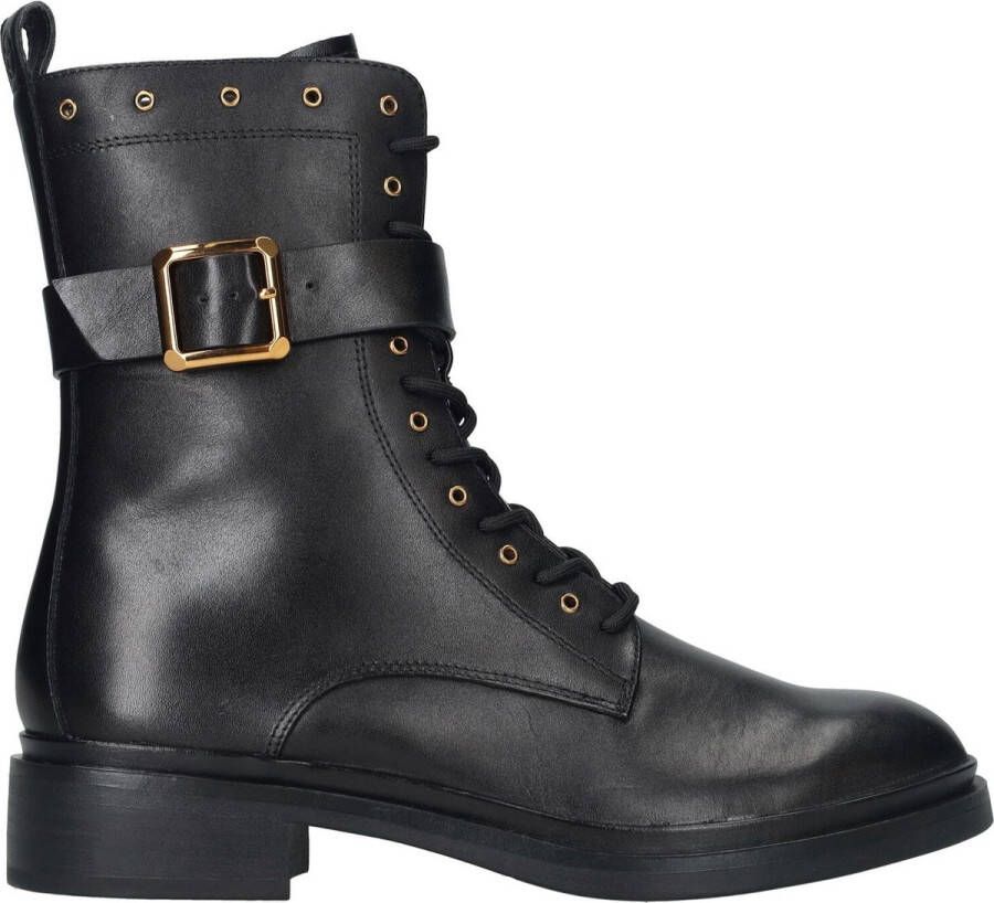 Tamaris Zwarte leren veterschoen met gouden details Zwart Dames