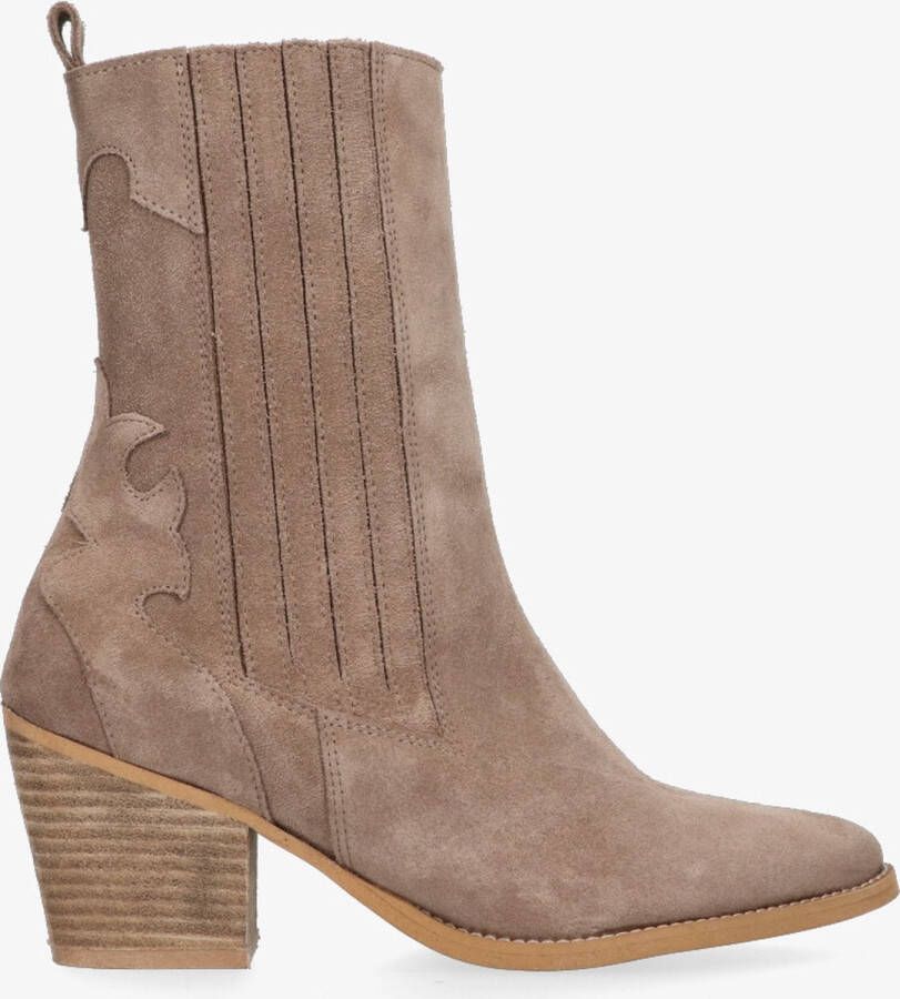 Tango | Ella square 9 e taupe suede western ankle boot natural heel sole