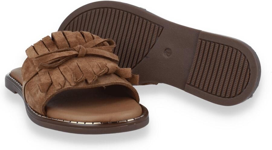 Tango Dames Slipper Audrey 32-b Suede Fringe Sandal Camel