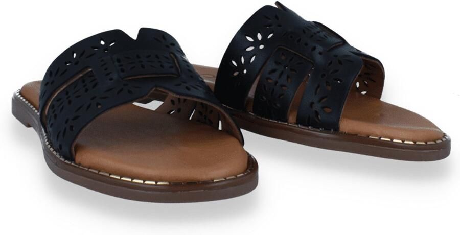 Tango Dames Slipper Audrey -c Black Perforation Zwart