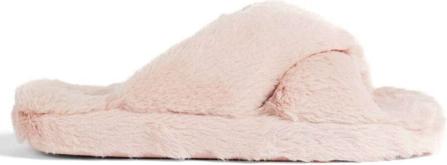 Ted Baker Slippers Lopply Faux Fur Cross Over Slipper in poeder roze