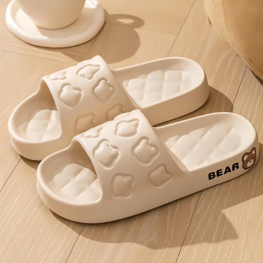 Teddy Slippers Beige Slippers Zomer Cartoon Beer Antislip Sandalen Platte Bad Slides Paar Strand Cartoon Slippers