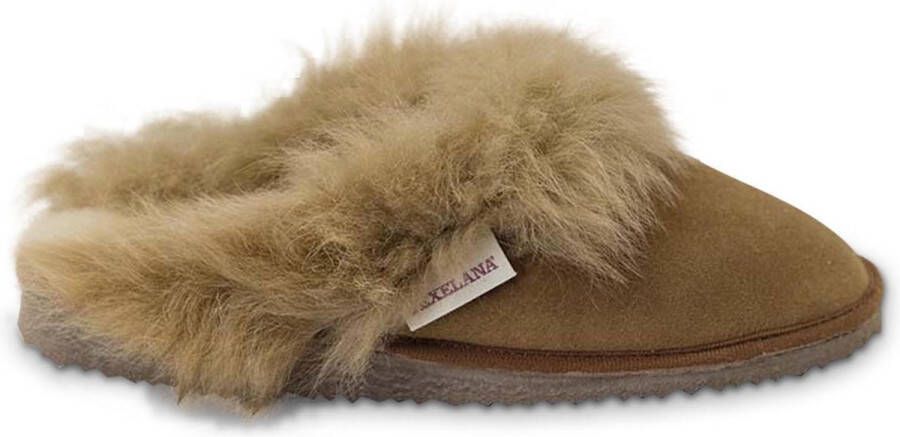 Texelana sloffen en pantoffels voor dames & heren pantoffel instapper slipper van schapenvacht met bontrand model Reina