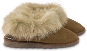 Texelana sloffen en pantoffels voor dames & heren pantoffel van schapenvacht met bontrand model Nelda