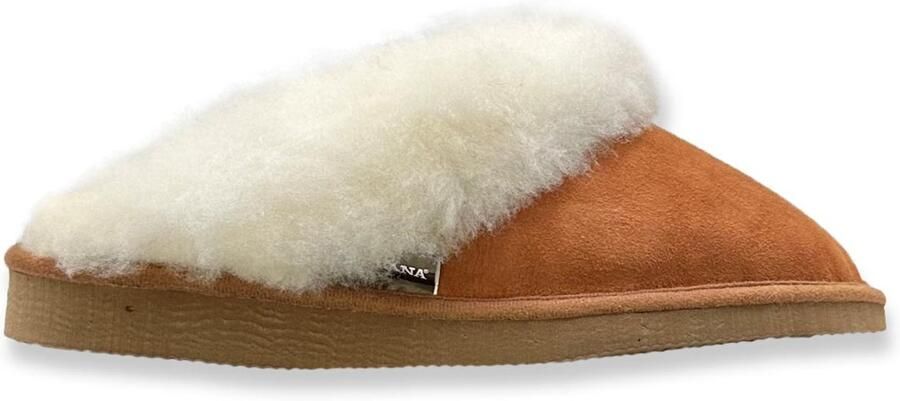 Texelana wollen sloffen en pantoffels voor & instapper slipper van schapenvacht met bontrand model Tara
