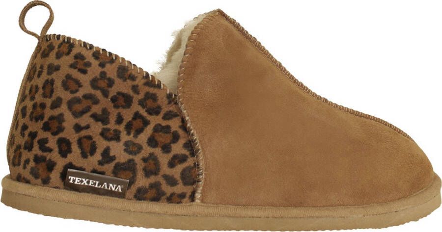 Texelana sloffen en pantoffels voor dames & heren pantoffel van schapenvacht model Katja cognac