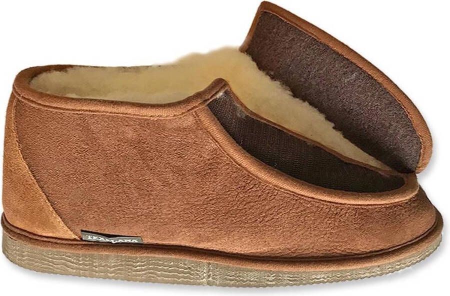 Texelana wollen sloffen en pantoffels voor & dichte pantoffel van schapenvacht met ruime instap door klittenband sluiting model Sarah