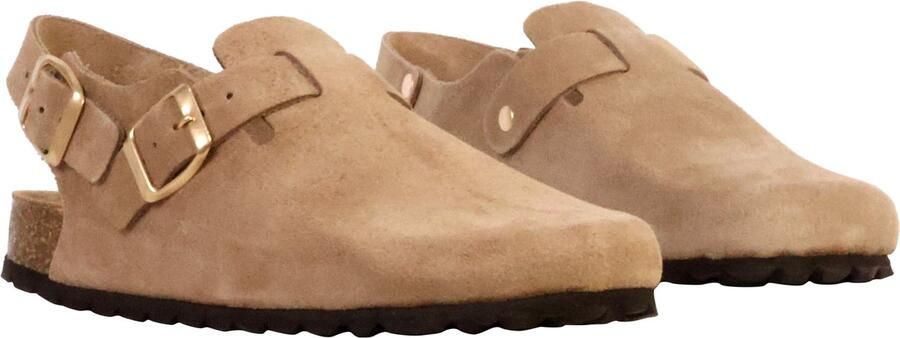 The Divine Factory Muiltjes 'Leder-Pantoletten Noga Boreal BS Edge' taupe
