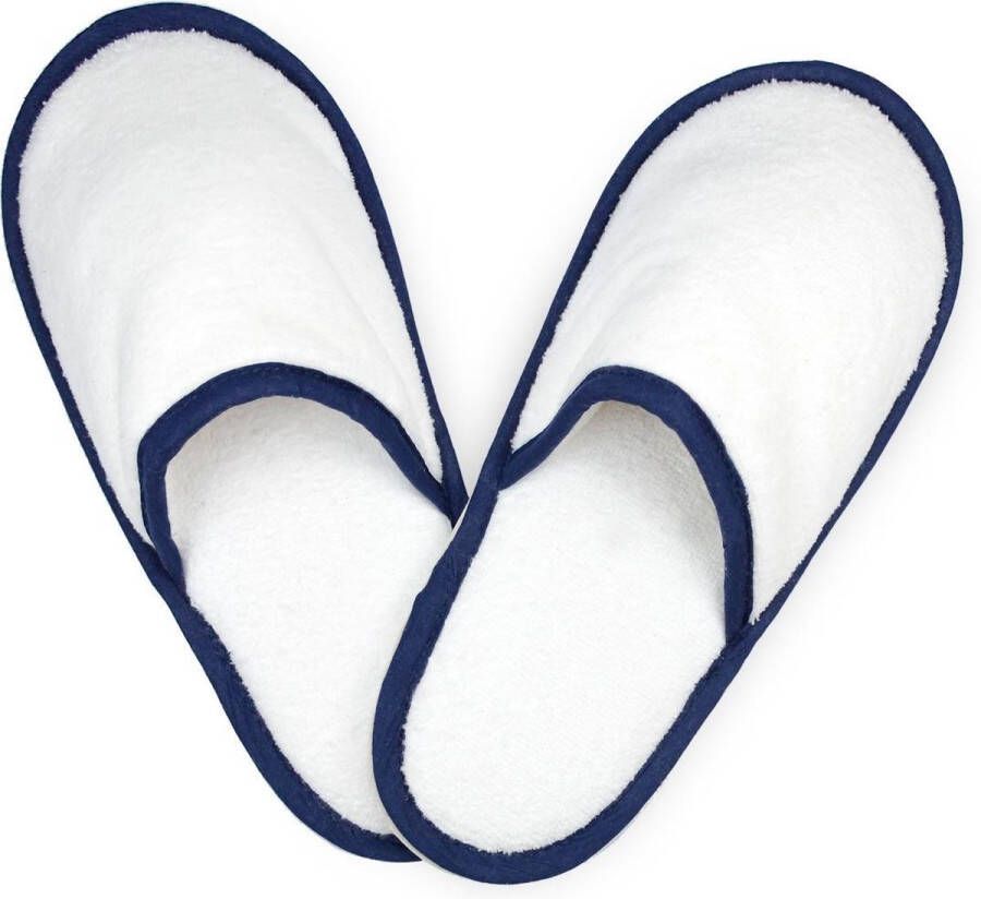 The One towelling Pantoffels 38 40 Badstofslippers 400 gr m² 100% Gekamd katoen Marineblauw Wit