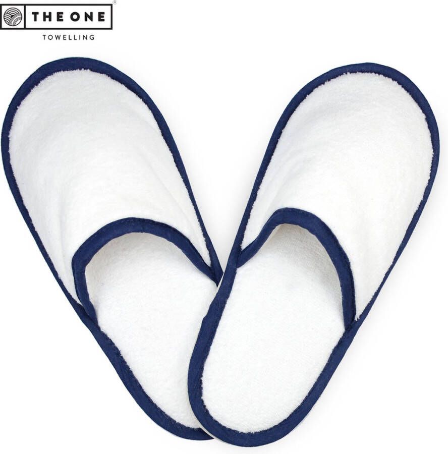 The One towelling Pantoffels 38 40 Badstofslippers 400 gr m² 100% Gekamd katoen Marineblauw Wit