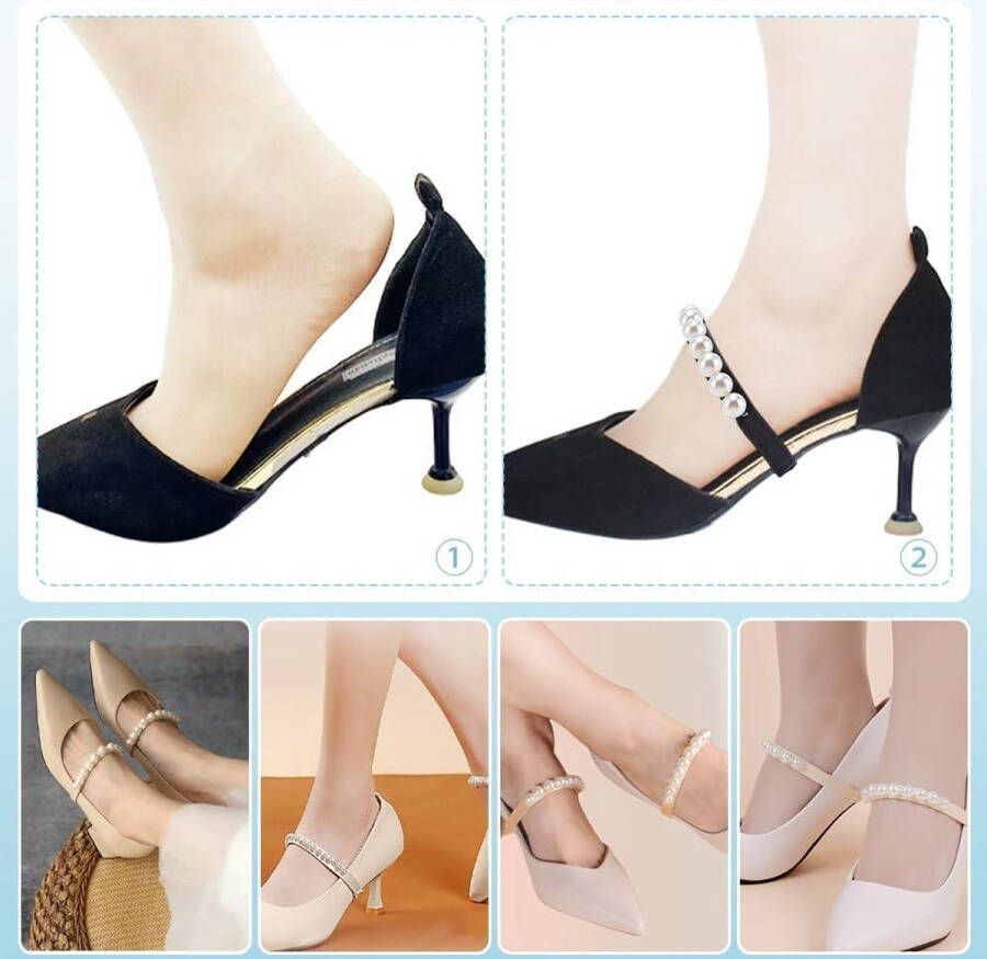 TheLau Elastische Schoenbanden met Parels voor Dames Set van 4 Afneembare Enkelbanden voor Hoge Hakken en Sandalen Kunststof Elegant en Comfortabel