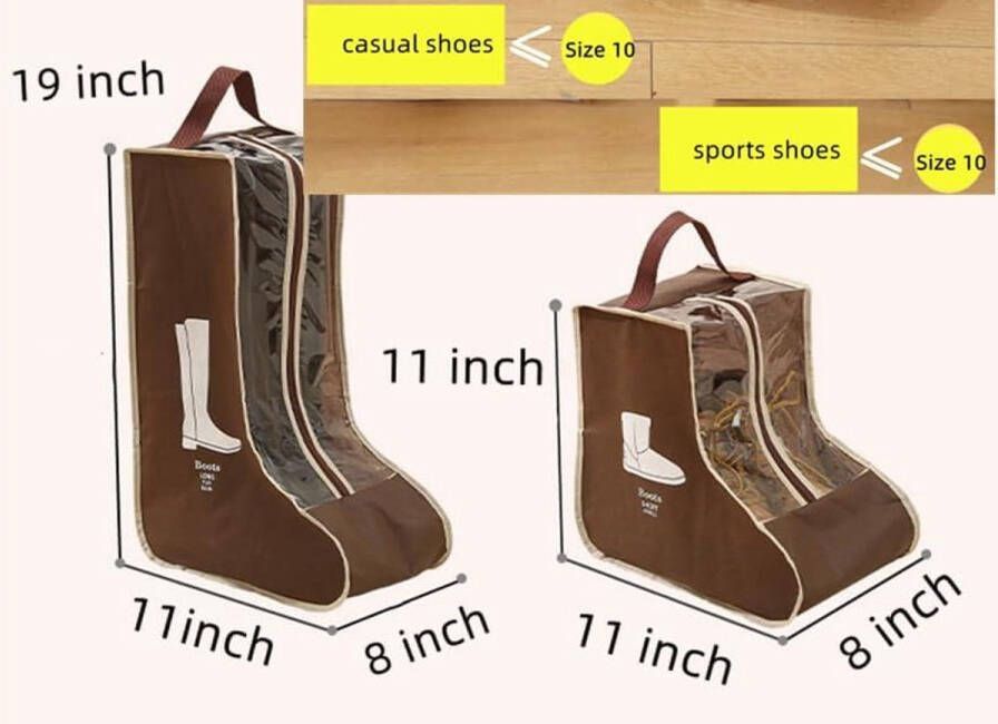 TheLau Set van 2 boot opslag tassen voor korte en hoge laarzen Draagbare laarzen opslag tas met schoen mouwen voor reizen Transparante cover en verpakking organizer voor laarzen