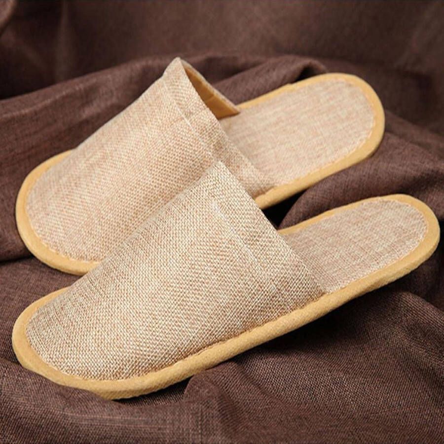 TheLau Set van 4 paar badstof hotelslippers voor en wegwerp gastenpantoffels voor bruiloft wit & geel