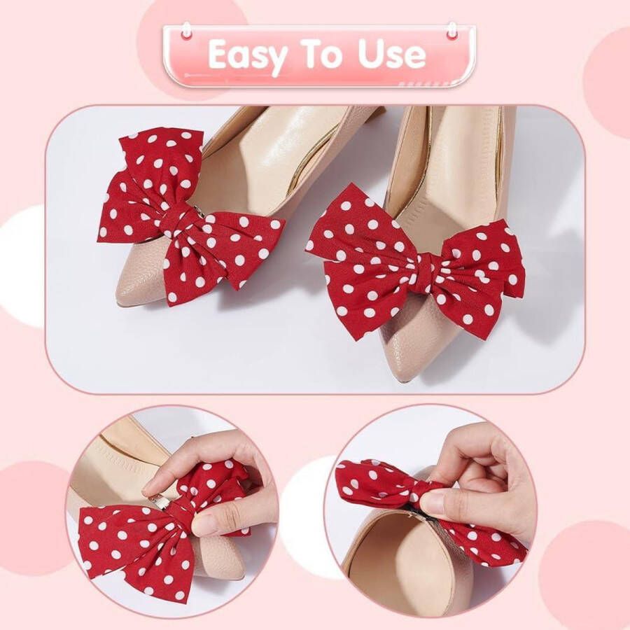 TheLau Set van 4 Schoen Clips met Stippen Patroon Zwarte Decoratie voor Vrouwelijke Schoenen Ideale Accessoire voor Hakken Flats en Pumps op Feestjes