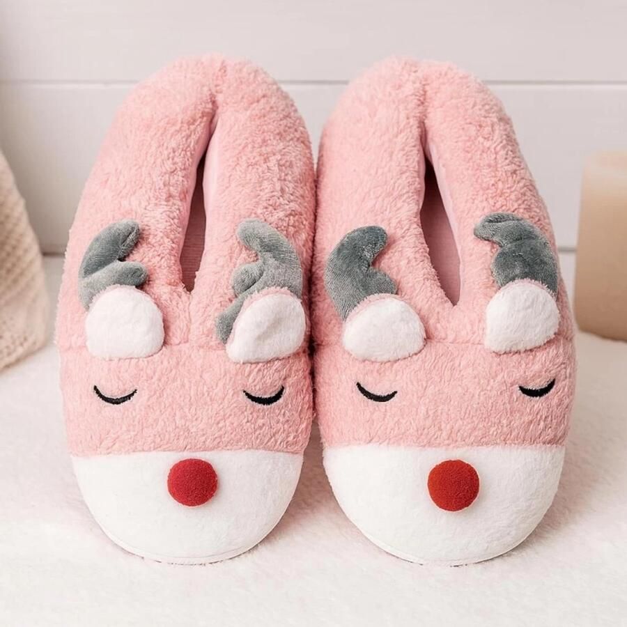 Themakleding.Nu Kerst Sloffen Rendier Zacht Dames licht roze - Foto 2