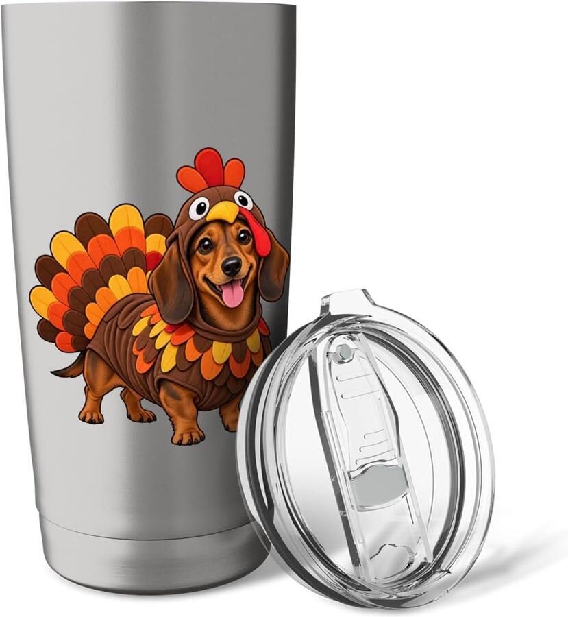 Thermobeker met afbeelding van hond en kalkoen