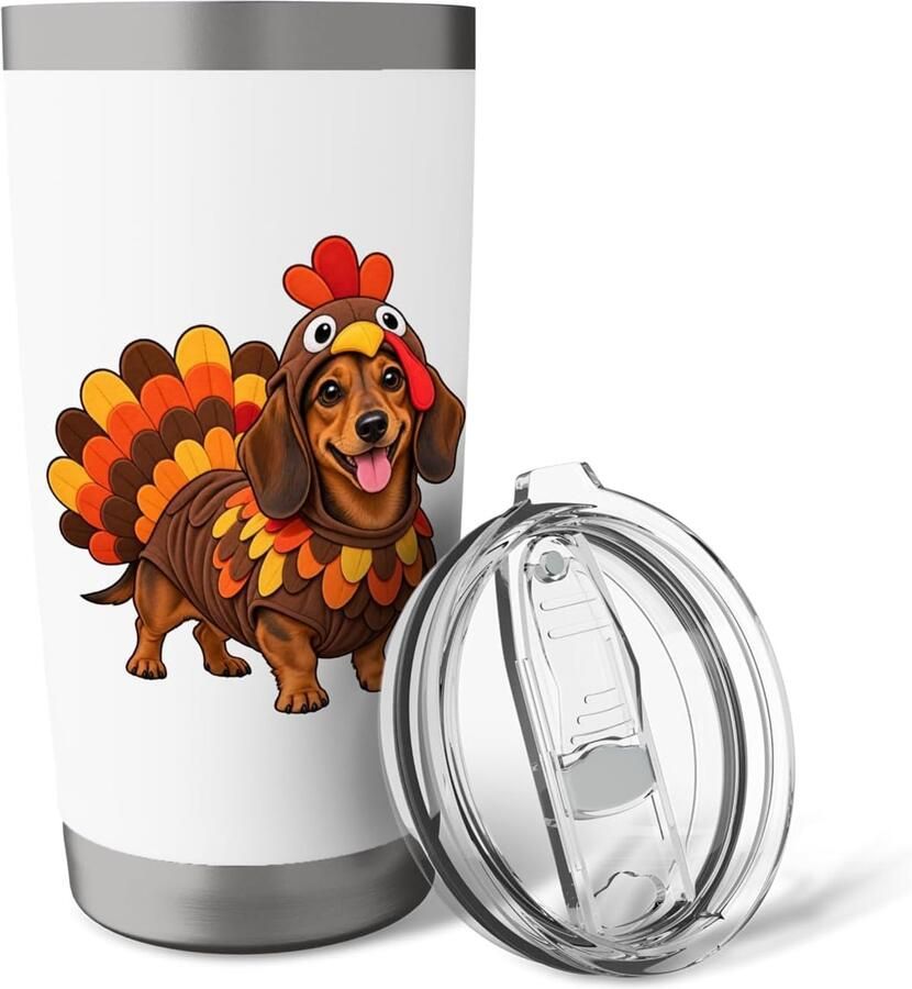 Thermobeker met afbeelding van hond en kalkoen