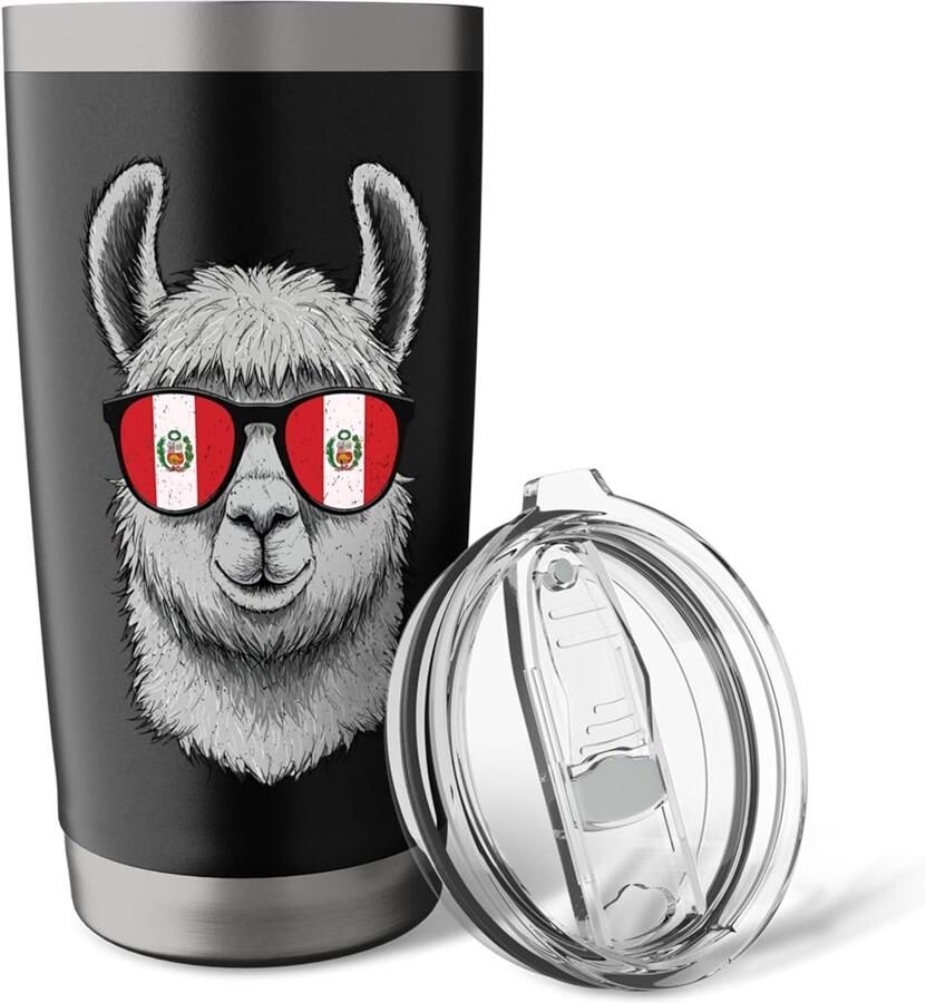 Thermobeker met alpaca-ontwerp en Peruaanse vlag