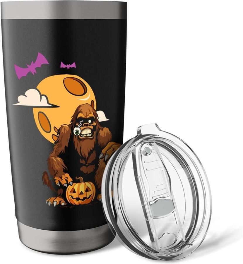 Thermobeker met Bigfoot-pompoen voor Halloween