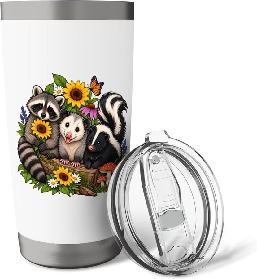 Thermobeker met bloemen dubbele wand roestvrij staal
