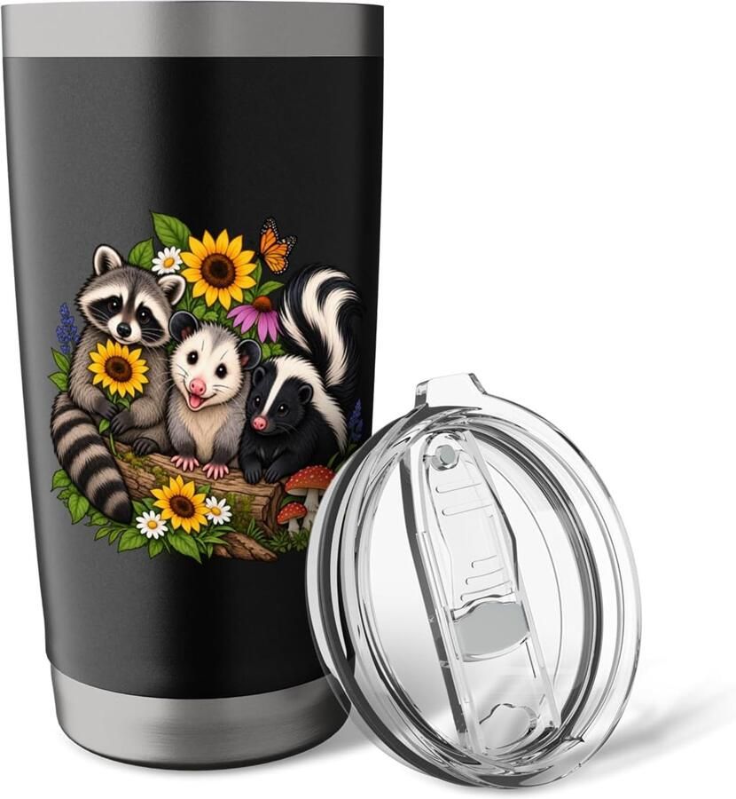 Thermobeker met bloemen dubbele wand roestvrij staal
