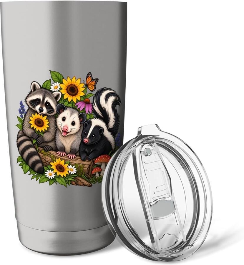 Thermobeker met bloemen dubbele wand roestvrij staal