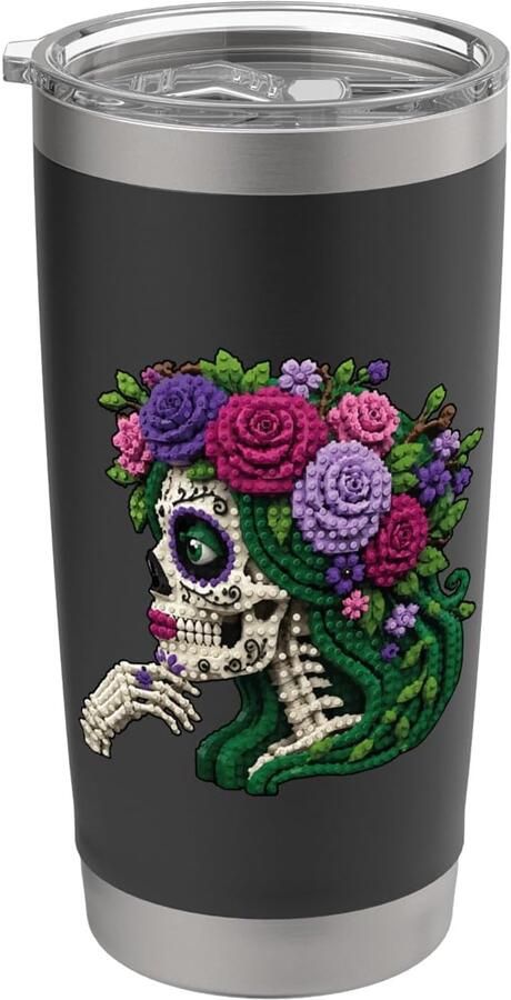Thermobeker met bloemenpatroon Mexicaans Dia de los Muertos
