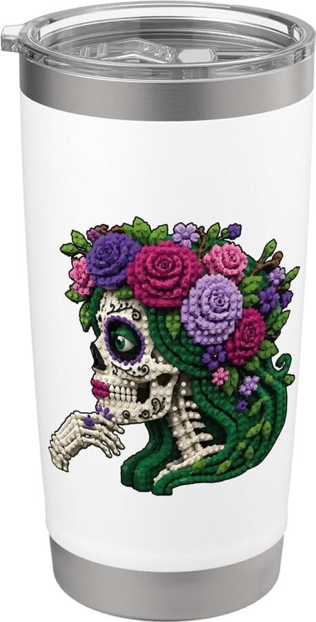 Thermobeker met bloemenpatroon Mexicaans Dia de los Muertos