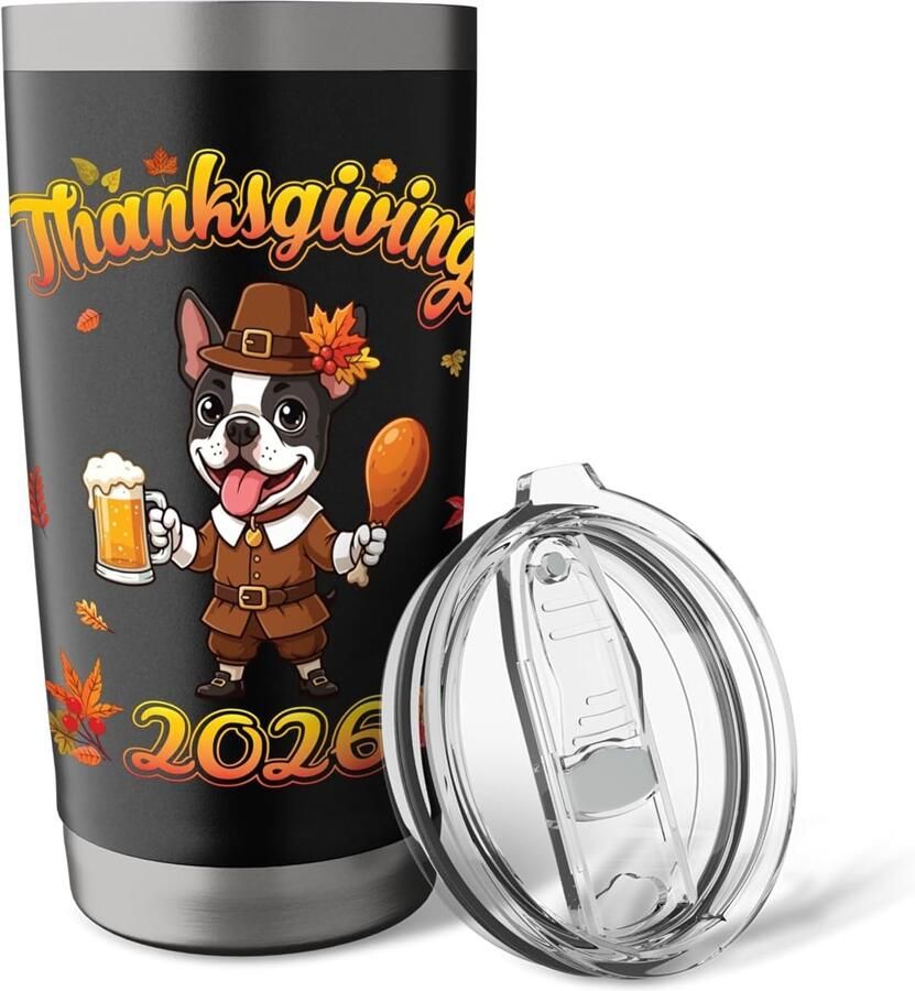 Thermobeker met Boston Terrier voor Thanksgiving