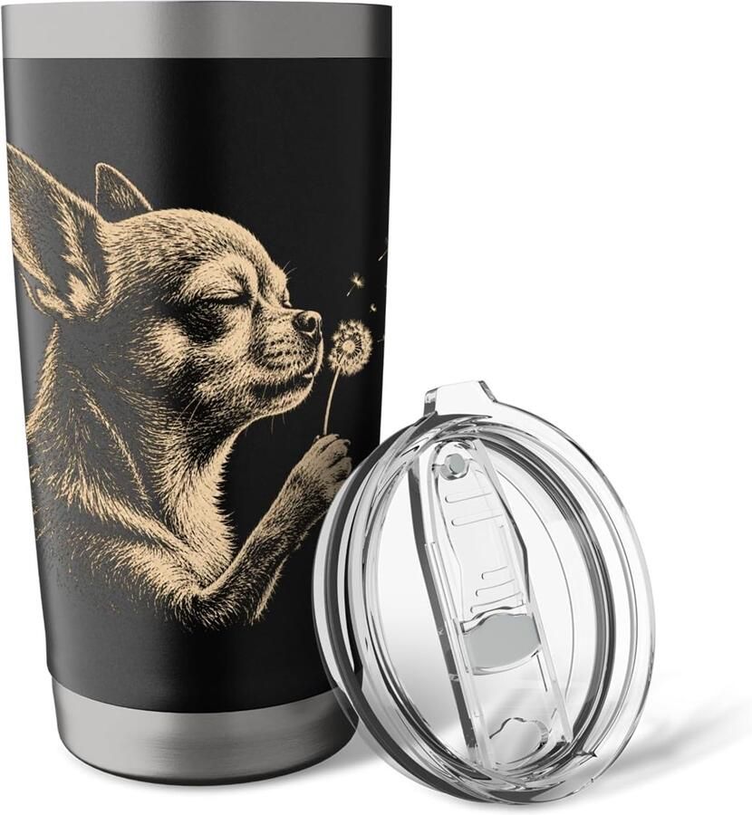 Thermobeker met chihuahua en wensbloem