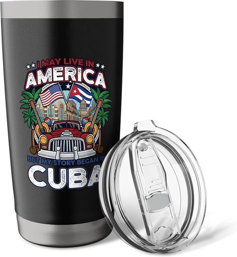 Thermobeker met Cubaanse vlag en Amerikaanse vlag