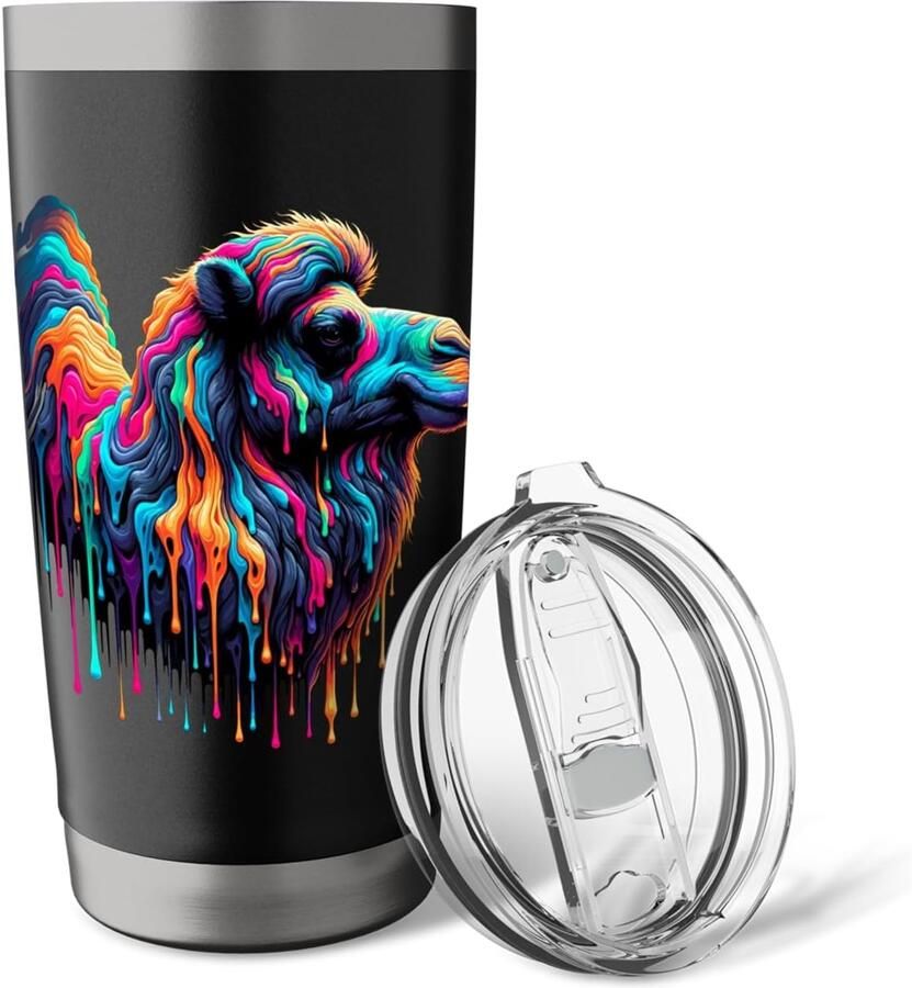 Thermobeker met druppelend verfpatroon kameel