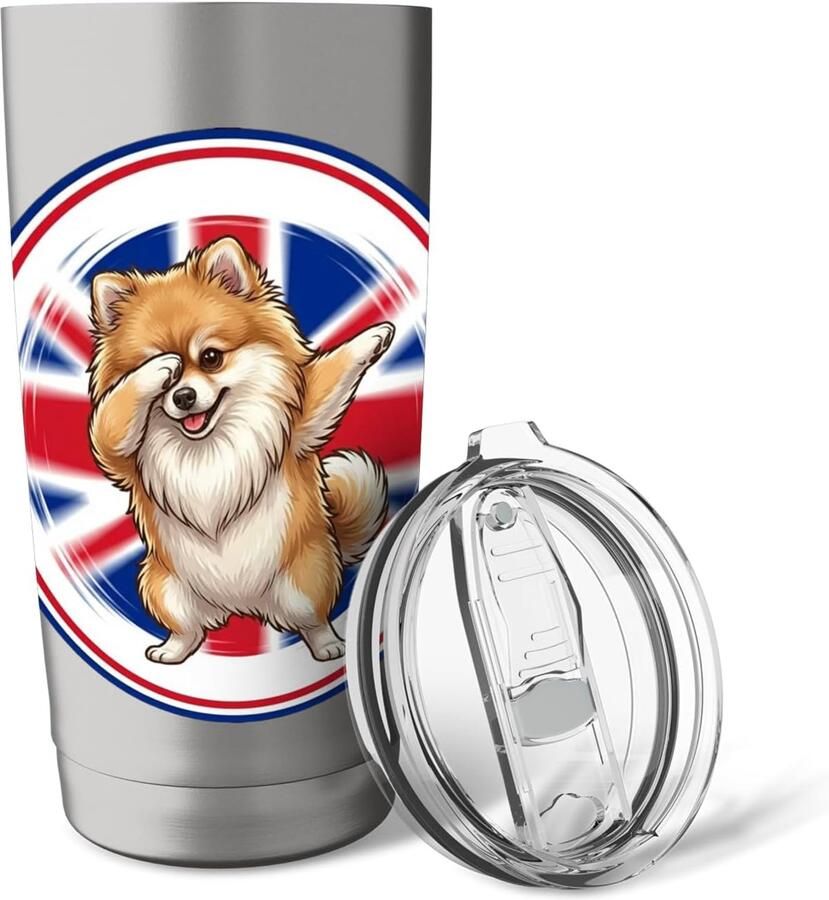 Thermobeker met Engelse vlag en dansende hond