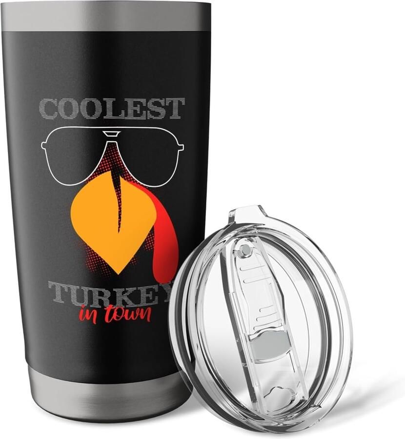 Thermobeker met grappige kalkoen en zonnebril