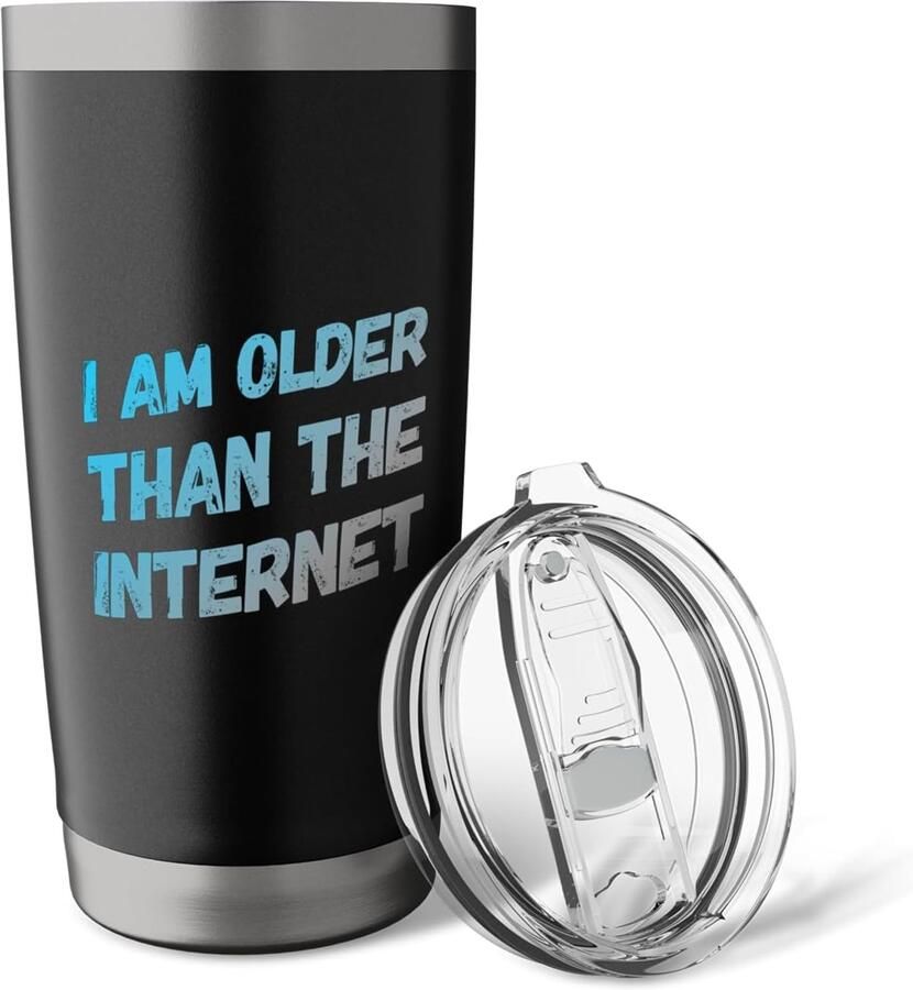 Thermobeker met grappige tekst: Ik ben ouder dan het internet