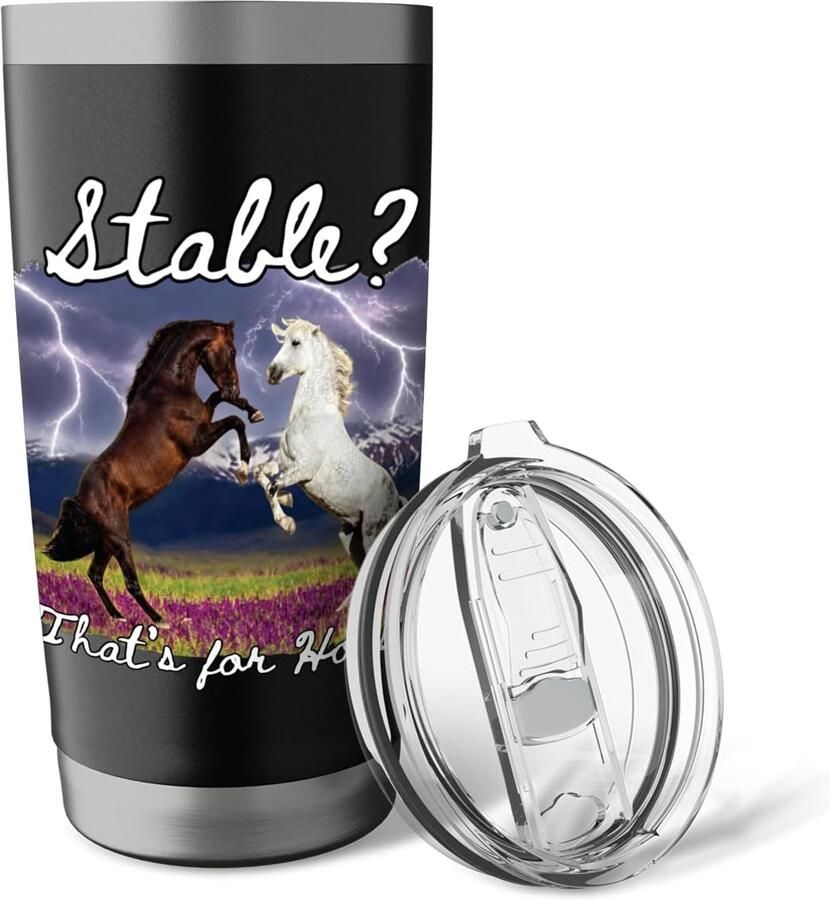 Thermobeker met grappige tekst voor paardenliefhebbers